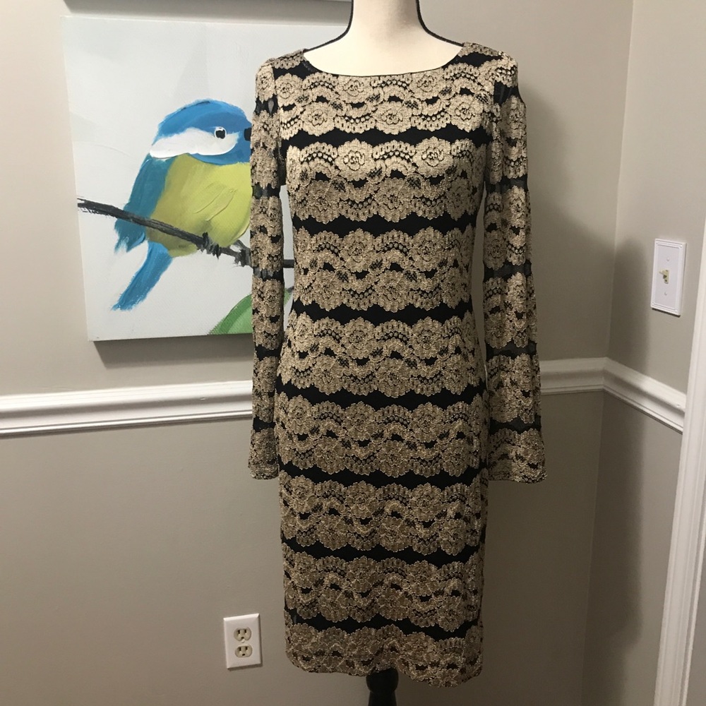 Gold lace & black dress, 8